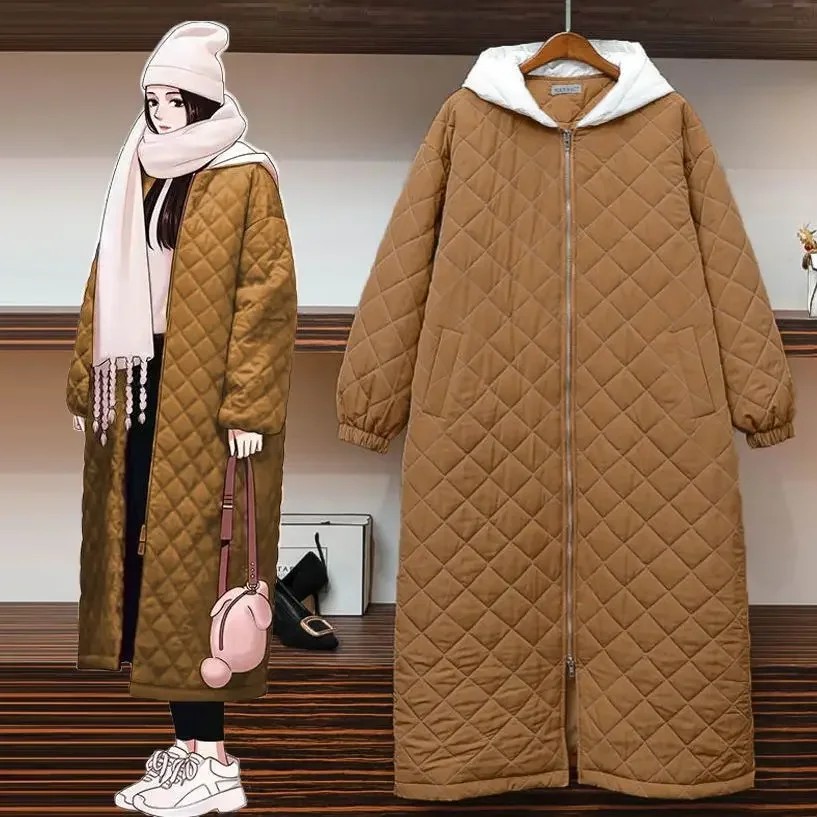 

Chic Long Parka Hooded Quilted Jacket Winter Women Clothing Zipper Warm Thick Cotton-padded Jacket Windproof Jacket Long Sleeve