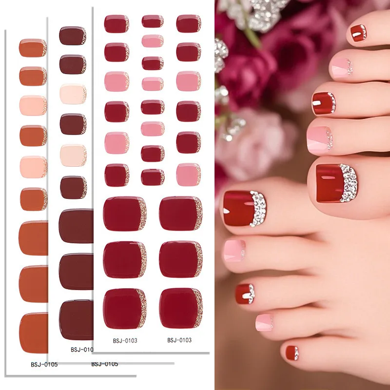 

UV Gel Toenail Sticker Waterproof and Sweat Proof Scallion Powder French Nail Sticker Semi Curing Foot Sticker