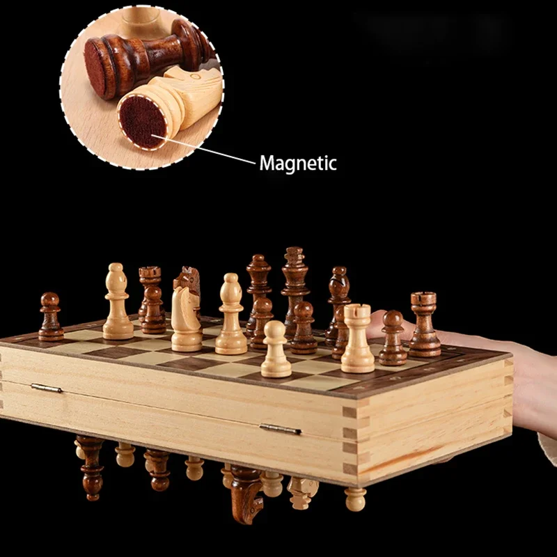 Chess Set - Magnetic Foldable Portable Solid Wood Chess Board - Educational Games for Students and Kids - Christmas Gift