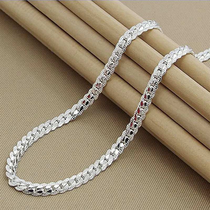

925 Sterling Silver 6mm Side Chain 16/18/20/22/24 Inch Necklace For Woman Men Fashion Wedding Engagement Jewelry Gift