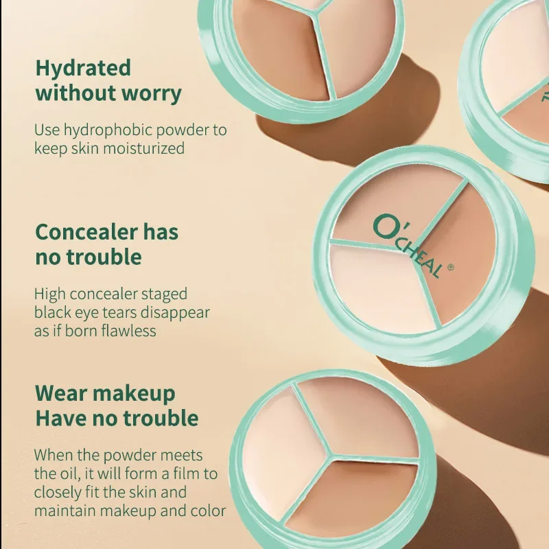 3色ナチュラルコンシーラー 軽量処方 - くまやニキビ跡をカバーし、肌を明るくし、完璧な仕上がりを実現