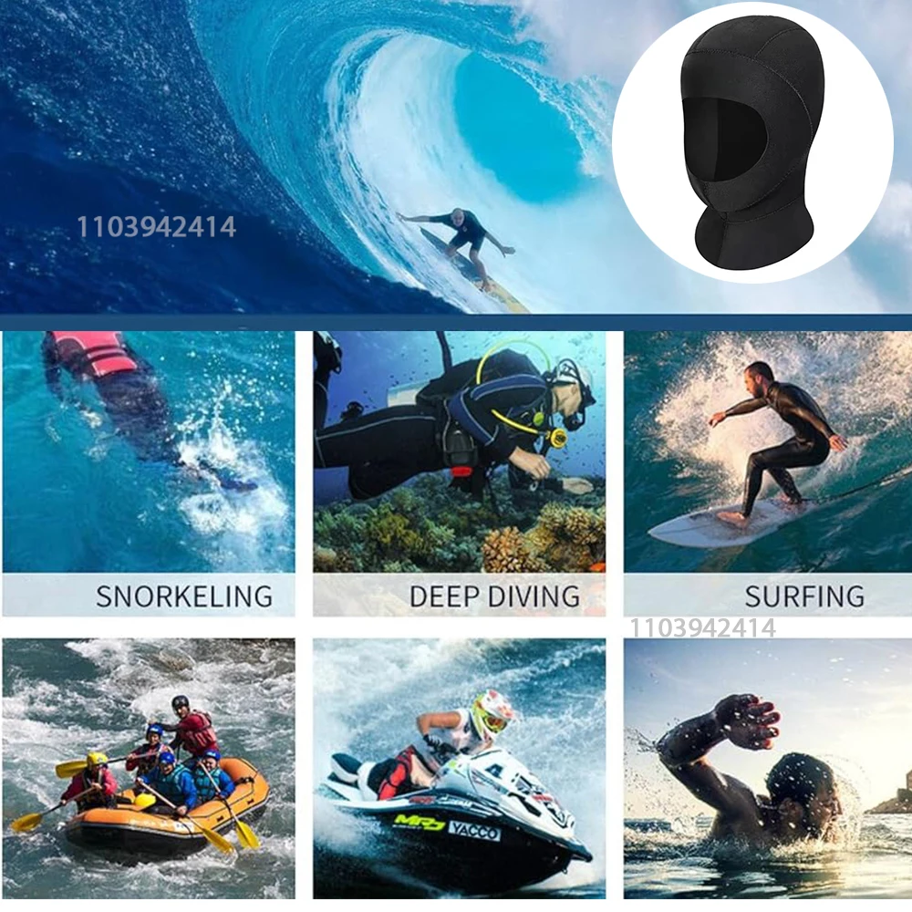 الغوص هود 3 مللي متر النيوبرين بذلة هود دائم لمط قبعة للغطس التجديف تصفح التجديف الرياضات المائية قبعة السباحة #3
