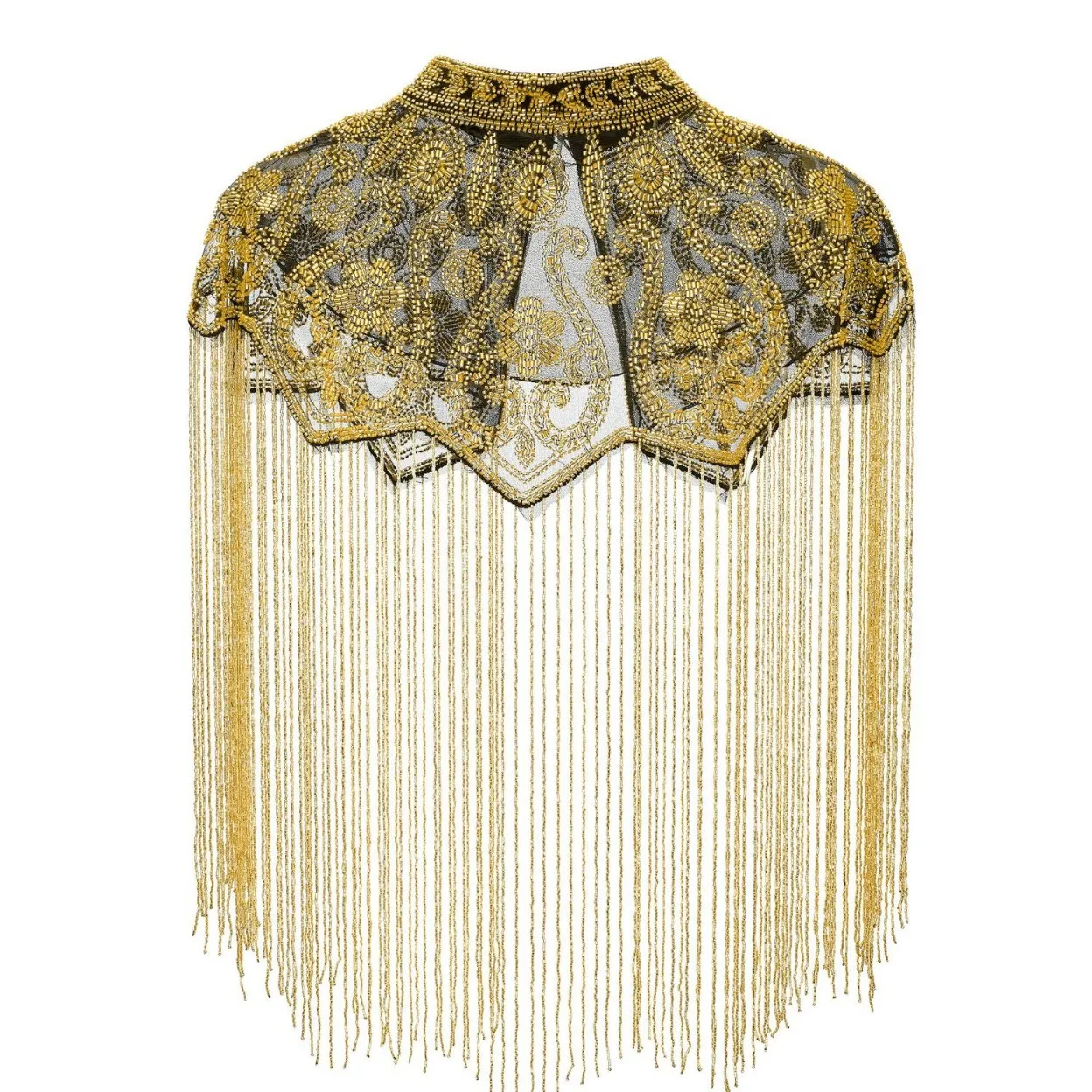 Women Handmade Beaded Sequin Tassel Cape Shawl Vintage Mesh Shoulder Wrap Evening Banquet Party Wedding Dress Bolero Cover Up