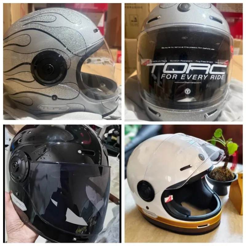 Hot TORC Motorycle Riding Vintage Helmet Moto Full Face Helmet Cover Retro Helmet Men Motorbike Personality Cool Locomotive