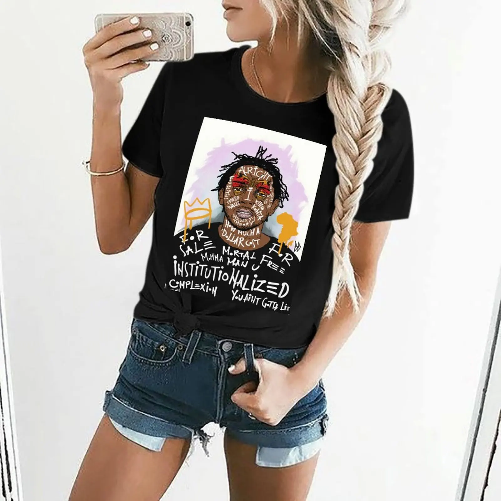 Camiseta de Kendrick Lamar para mujer, camisa de anime con estampado de animales