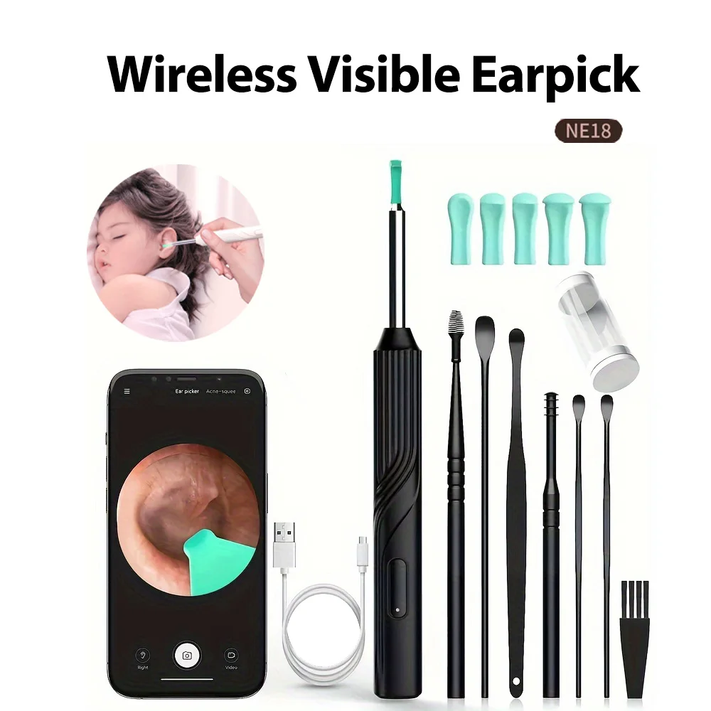 Ear Wax Removal Tool Camera with 8 Pcs Ear Set,Ear Cleaner With Camera,Ear Cleaner With1080P HD Otoscope Camera And 6 LED Lights