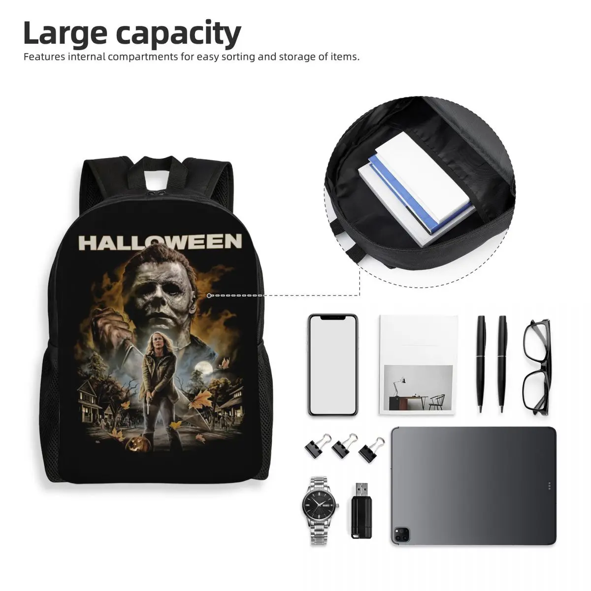 Michael Myers Laptop Backpack Women Men Basic Bookbag for College School Student Halloween Horror Movie Bags