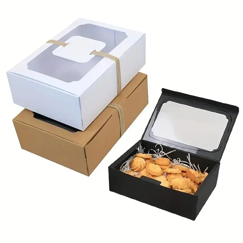

12pcs/New Large Kraft Paper Box, Cookie Candy Cake Gift Box, PVC Transparent Window Birthday Christmas Gift, Party Supplies
