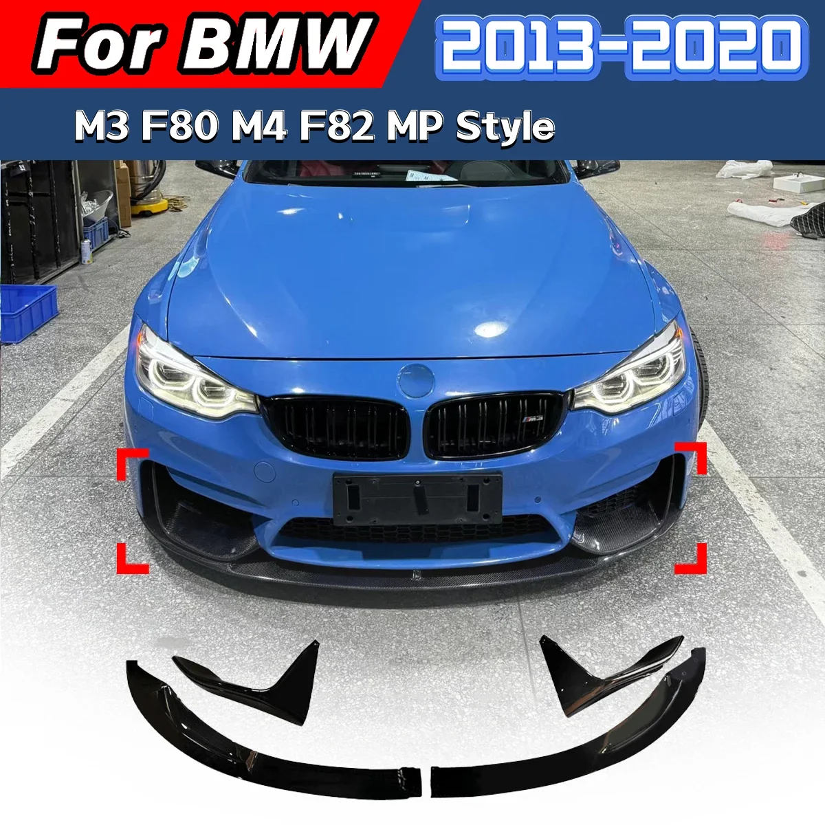 For BMW M3 F80 M4 F82 2014-2020 Car Front Bumper Front Lip MP Style Spoiler Splitter Lip Diffuser Guard Body Modification Kit