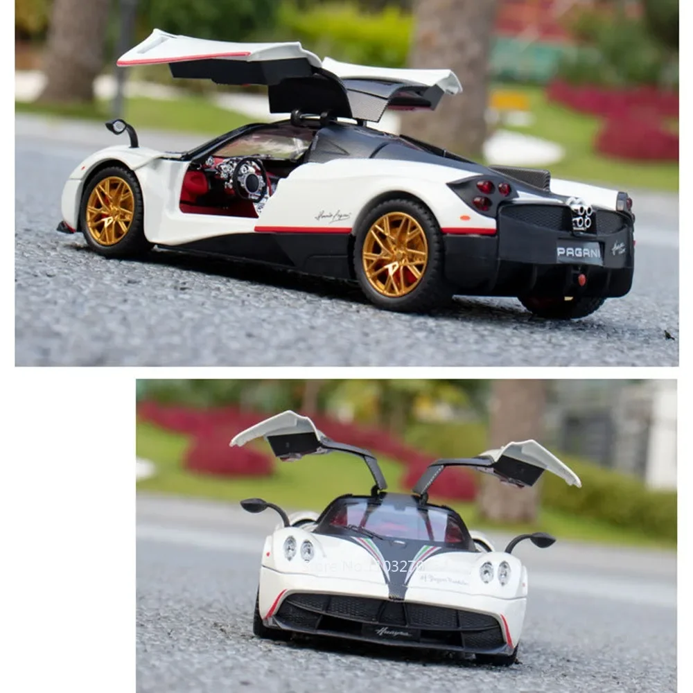 1/24 PAGANI HUAYRA Car Toys Model Alloy Diecast Vehicle Metal Body Doors Opened Rubber Tires Sound Light Pull Back Toy Kids Gift