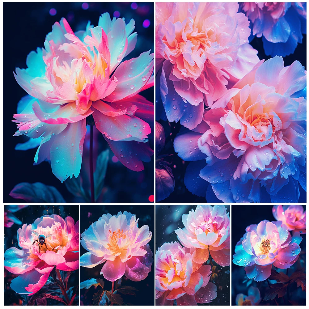 

Bees Sucking Nectar And Colorful Flowers Photography Art Poster And Print Plants Flowers Floral Modern Wall Art Canvas Painting