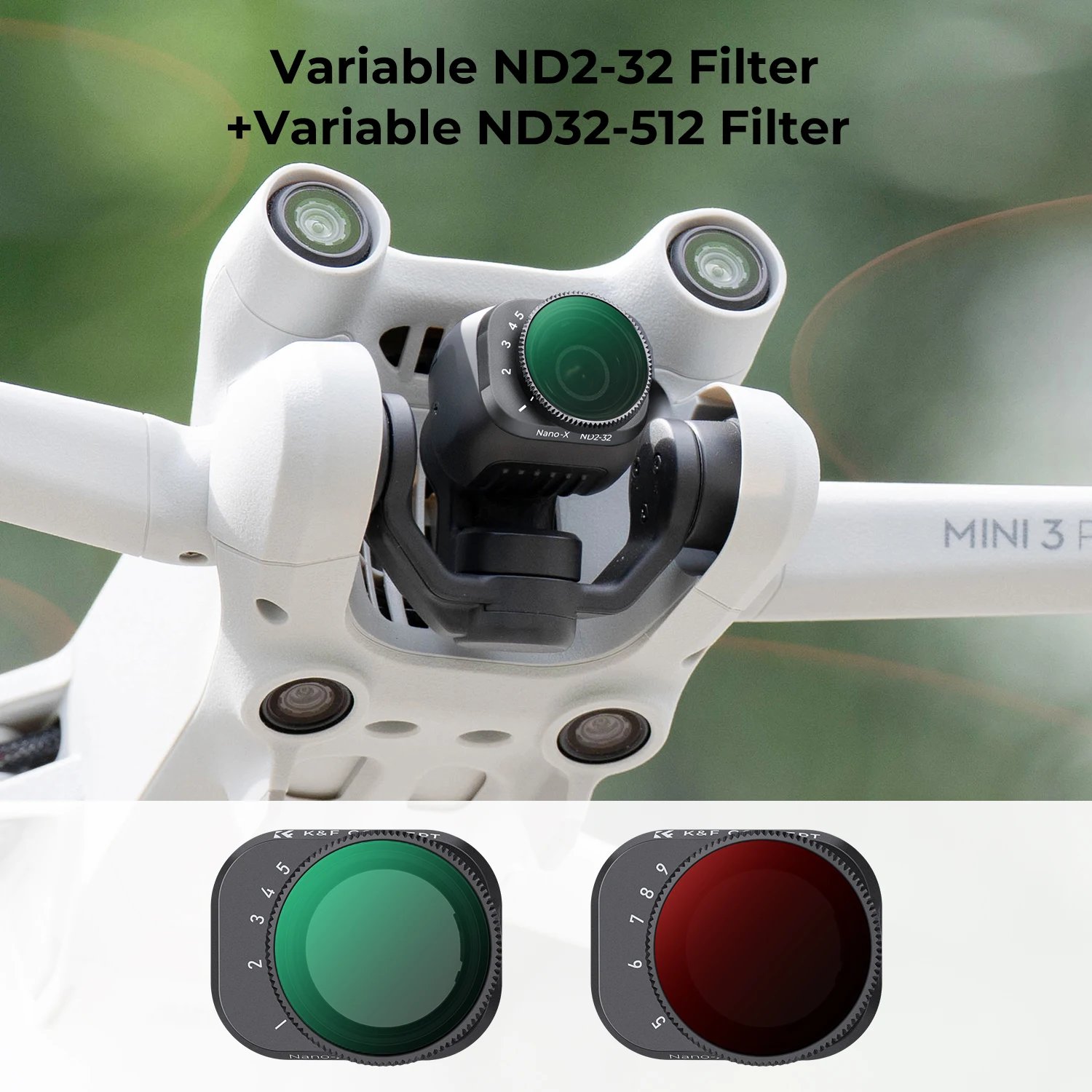 K&F CONCEPT ND Filter Set for DJI Osmo Pocket 3 Variable ND2-ND32 + ND32-ND512 Filter Green Film Pocket 3 Camera VND Filter Set