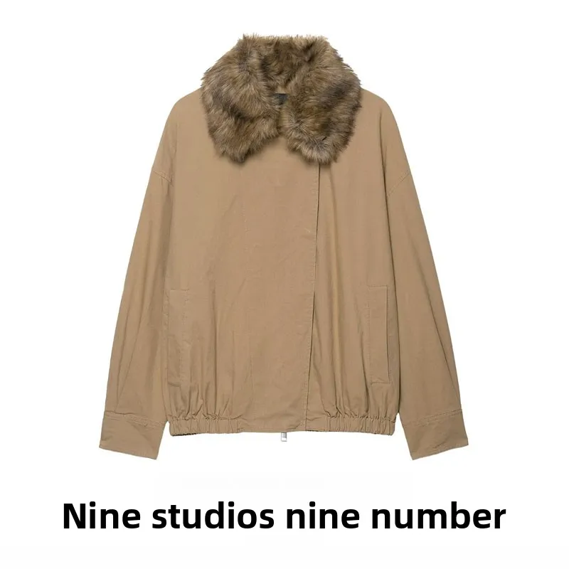 

Свободное женское пальто-бут пилота с воротником из искусственного меха, повседневное длинное пальто, длина свера, застежка-молния, другой материал