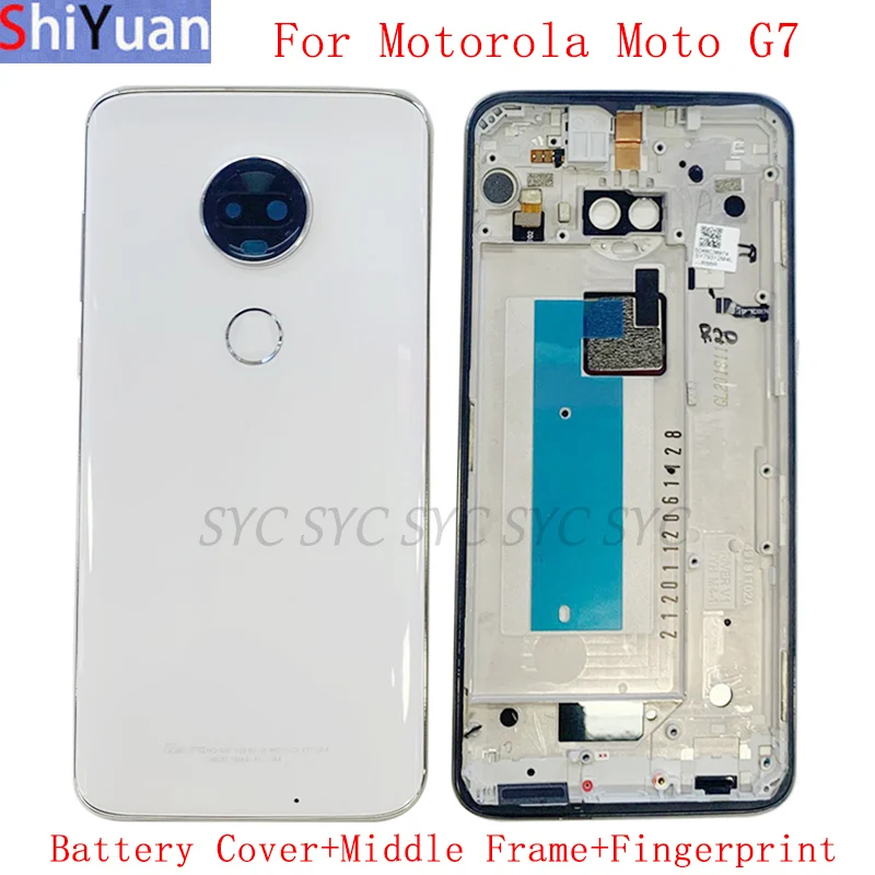 

Battery Cover Rear Door Housing For Motorola Moto G7 Back Cover with Middle Frame Fingerprint Sensor Replacement Parts