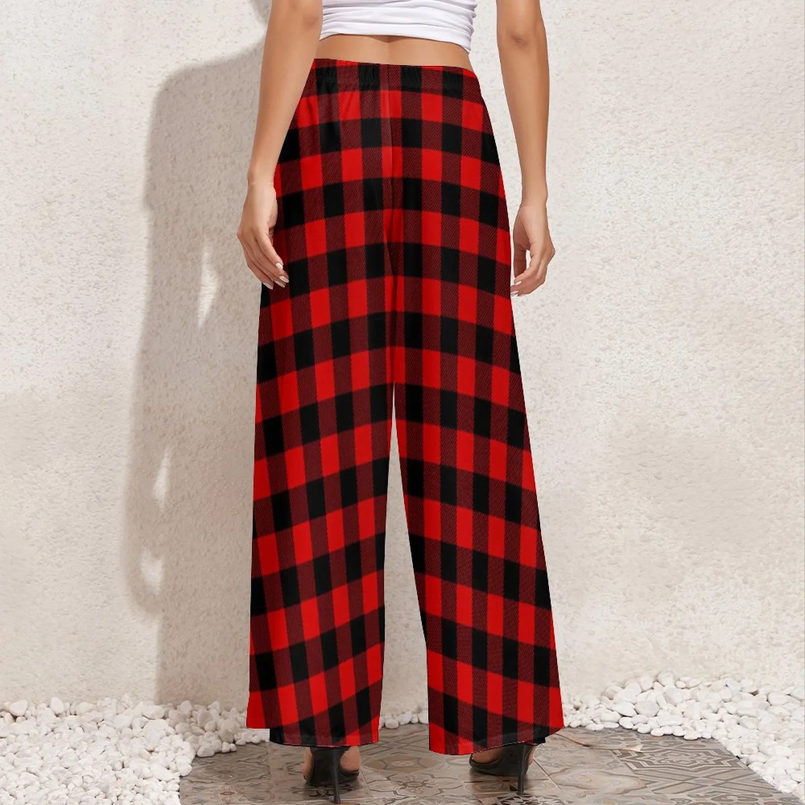 Black Red Plaid Pants High Waist Vintage Check Sexy Trousers Aesthetic Printed Wide Pants