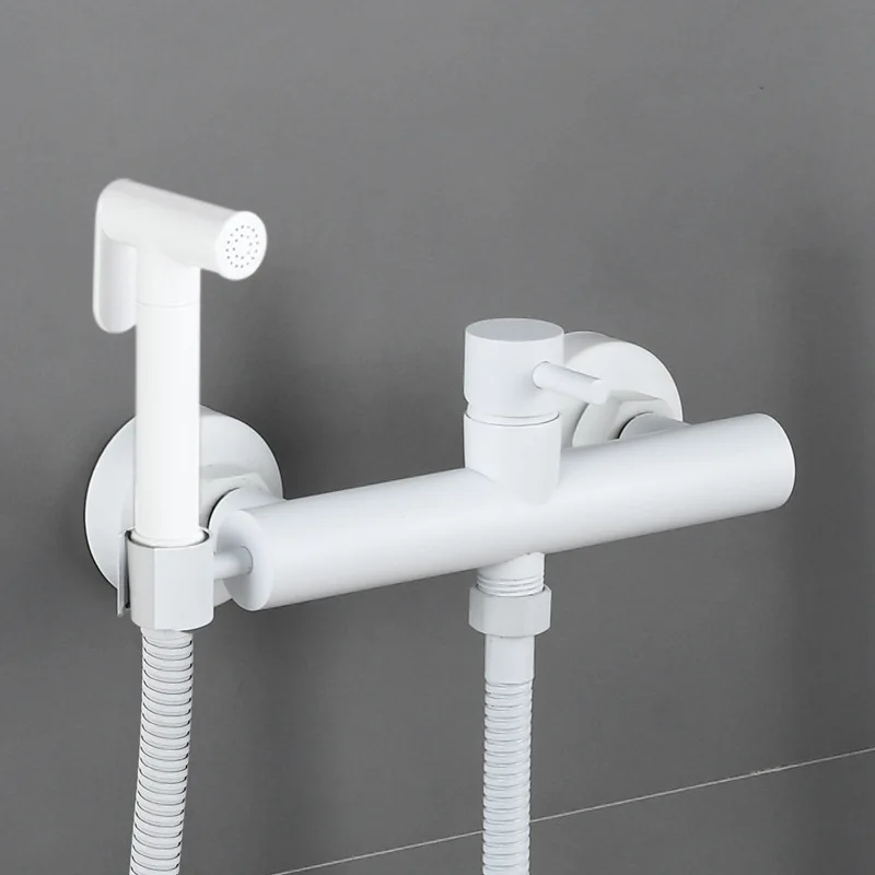 銅製高品質ポータブル壁掛け2穴温冷水クロムカラーバスルームスプレーヤー蛇口ミキサービデセット