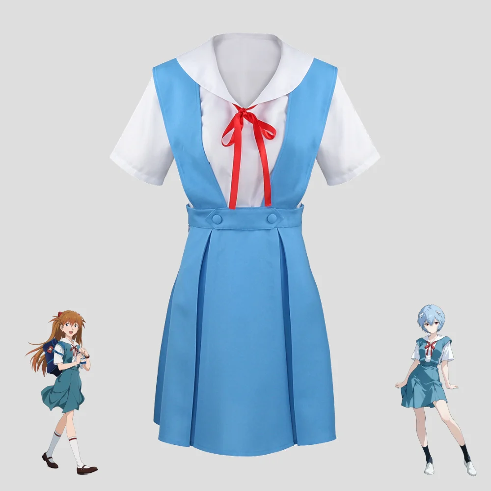 

EVA Rei Ayanami Cosplay Asuka Langley JK Uniform With Wig Anime Sailor Dress Costume for Women Halloween Role Play Suit