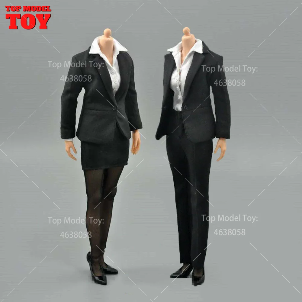 ZYTOYS 1/6 Scale Black Suit Long Pants/Short Skirt Set Clothes Model Fit 12'' OBJ BJD Female Soldier Action Figure Body Dolls