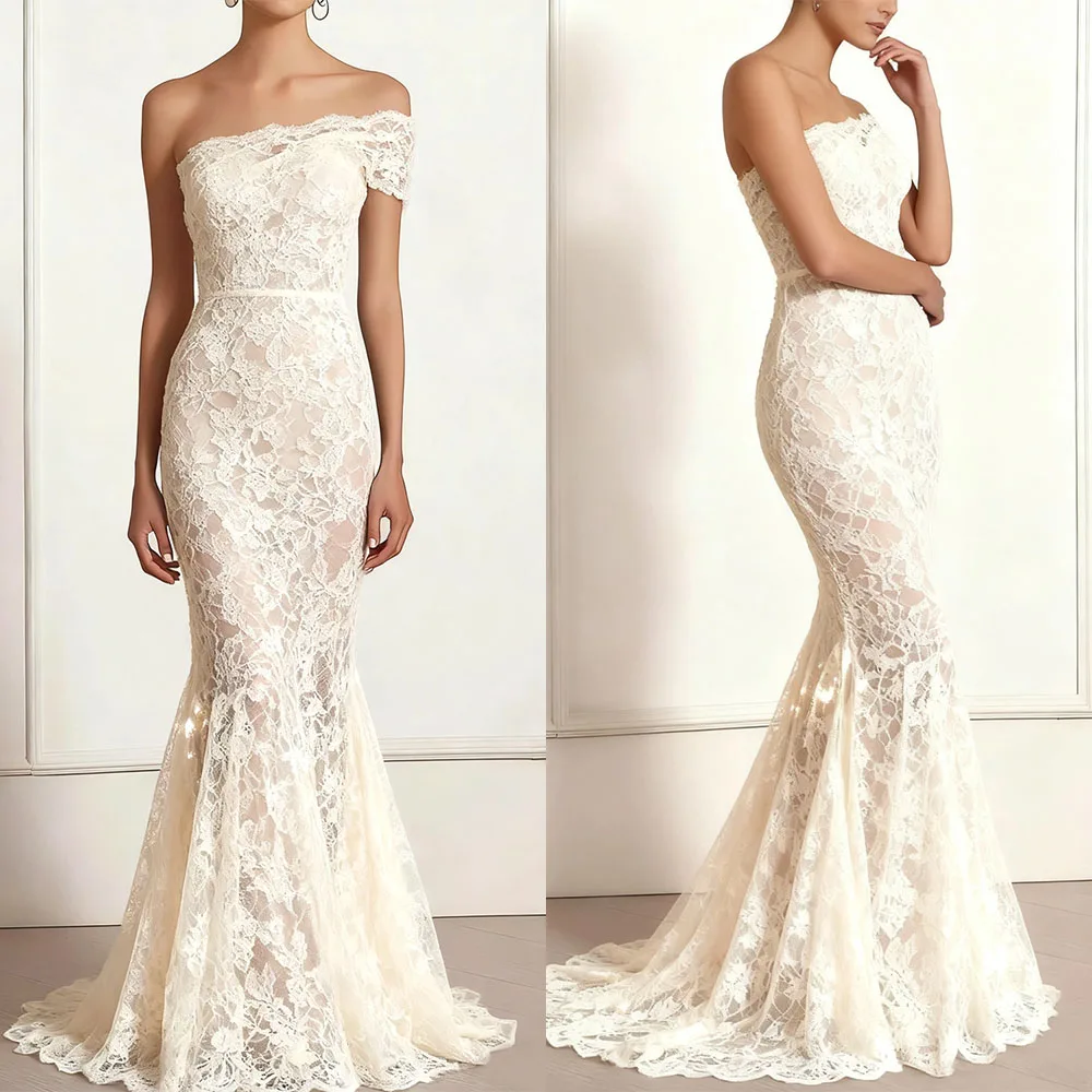 

Высококачественное индивидуальное кружевное платье-русалка без бретелек на одно плечо, без рукавов, в пол, со шлейфом, вечернее платье макси