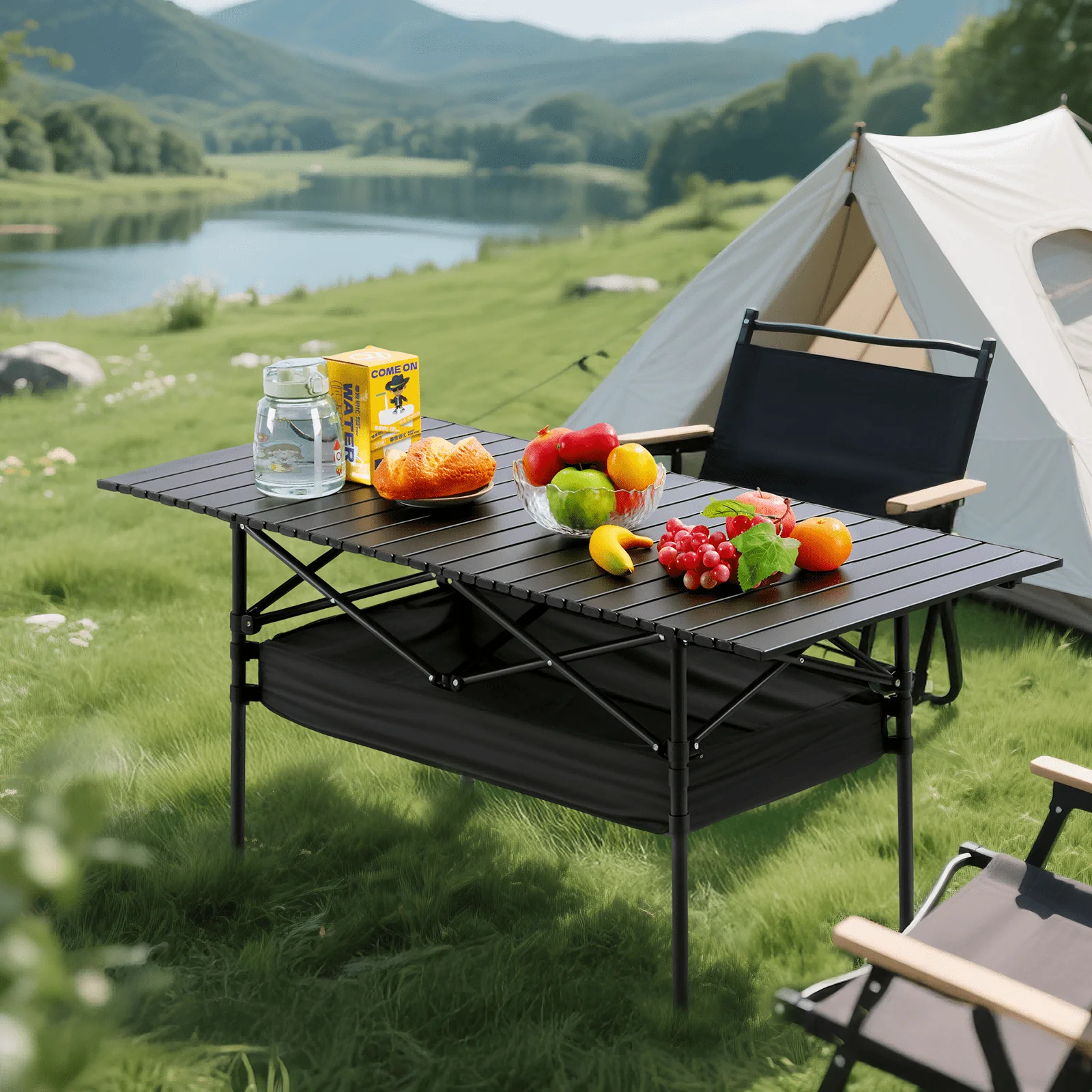 Senmeo Camping Table, Fold Up Lightweight, 4-6 Person Portable Roll Up Aluminum Table With Carry Bag For Outdoor, Support Up To