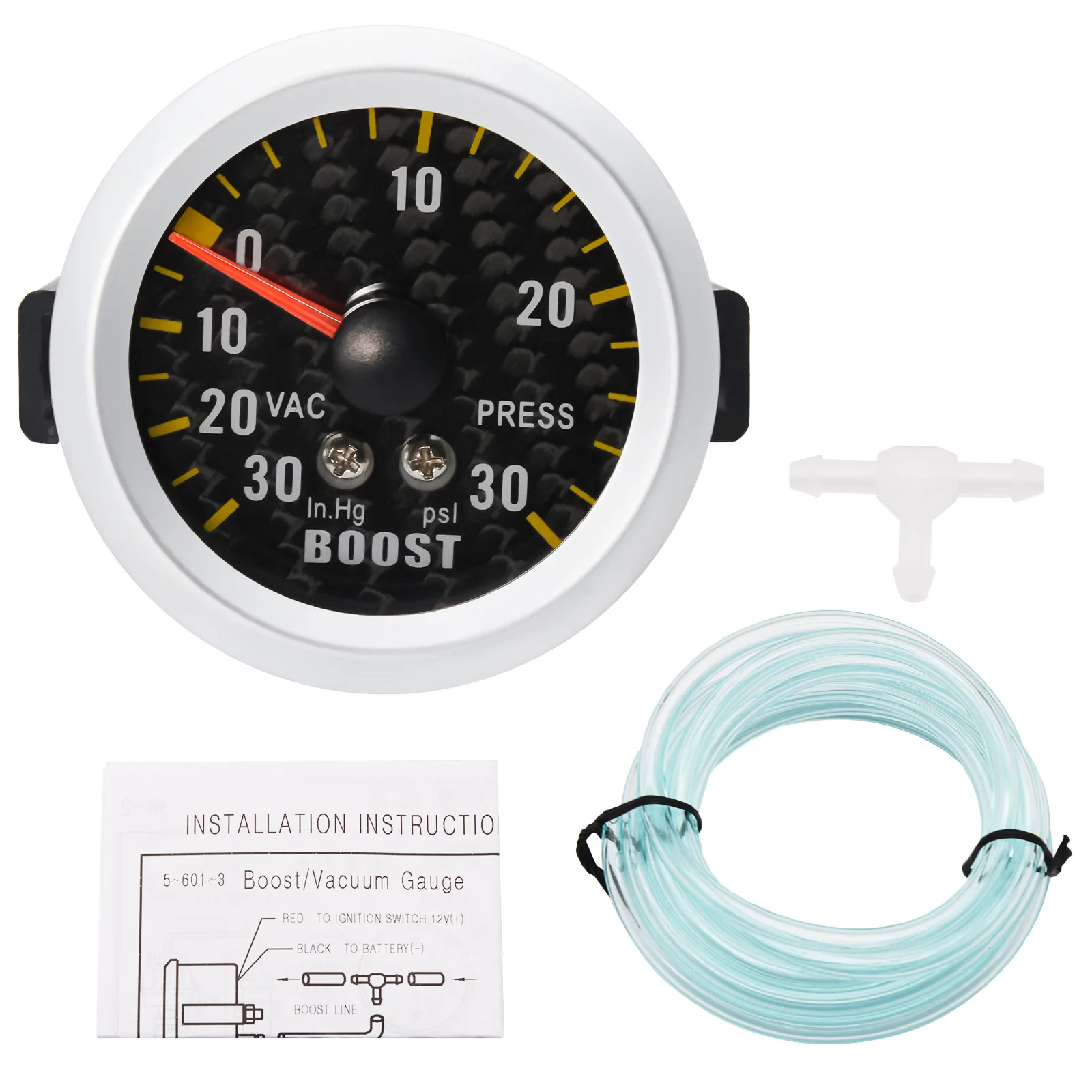 HD 52mm Boost Gauge PSI Pressure Turbo Boost Gauge Meter with Sensor and Holder 12V Boost Sensor Car Accessories Gasoline Engine