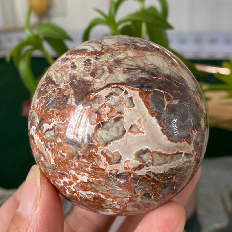 Abundance Fortune Money Coin Agate Sphere Decor Beautiful Indonesian Blood Stone Jasper Orb Natural Druzy Quartz Crystal Ball