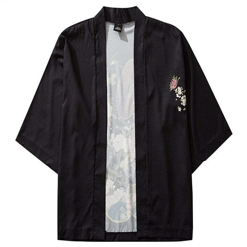 

Japanese Geisha Print Men's Cardigan Summer Casual Comfortable Men's Tops Large Size Fashionable Three-quarter Sleeve Kimono