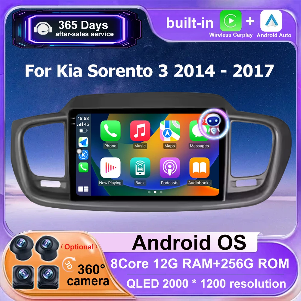 

Беспроводной CarPlay для Kia Sorento 3 2014-2017, Android 16, автомобильная мультимедийная система, видеоплеер, GPS-навигация, BT, DSP, головное устройство