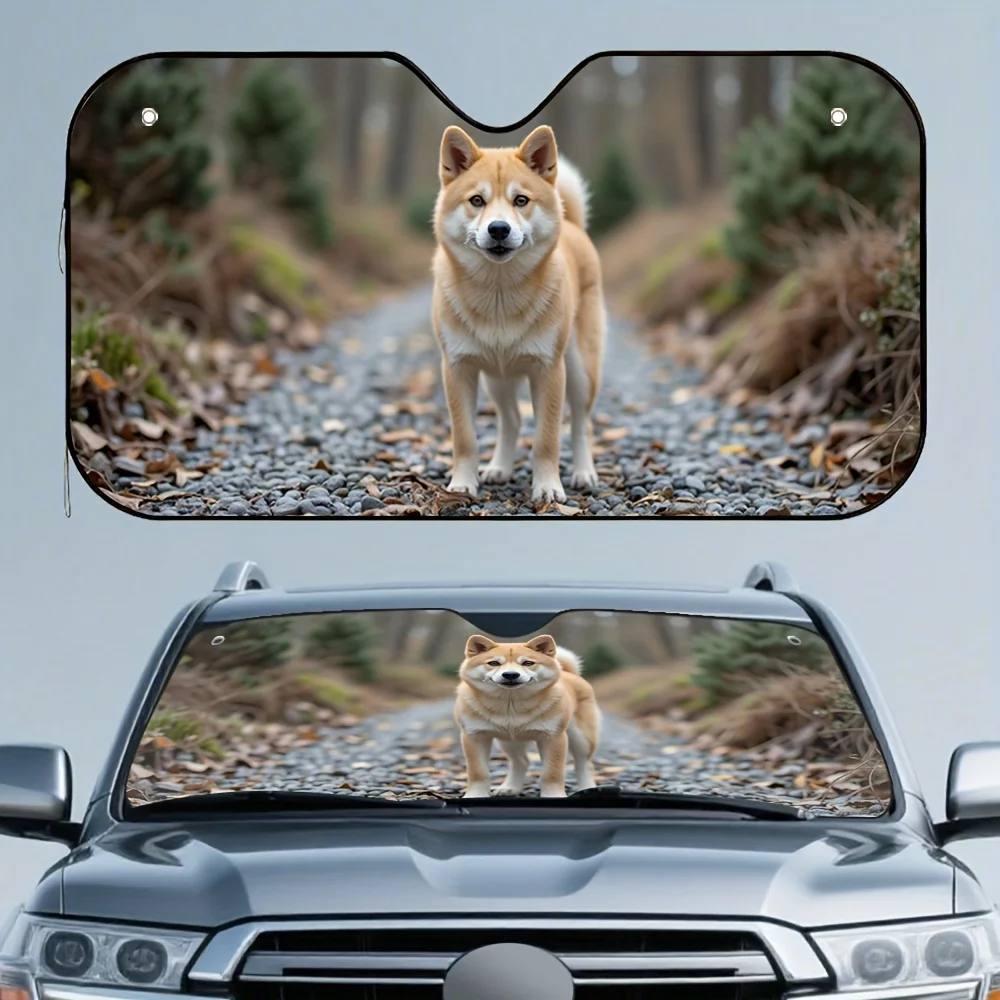 

1pc Autumn Shiba Inu Car Sun Visor, Easy To Install, Reduces Sunlight Glare, Perfect For Family And City Vehicles.