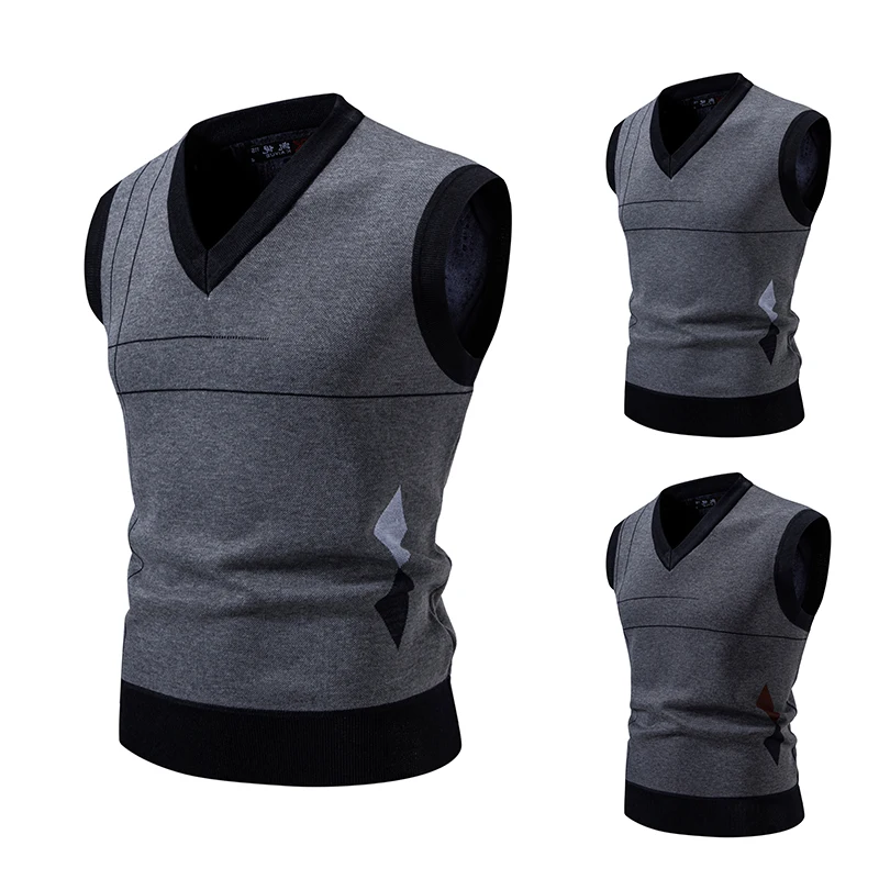 Men's New Fleece Sweater Knit Vest Stylish and Comfortable V-neck Knitwear