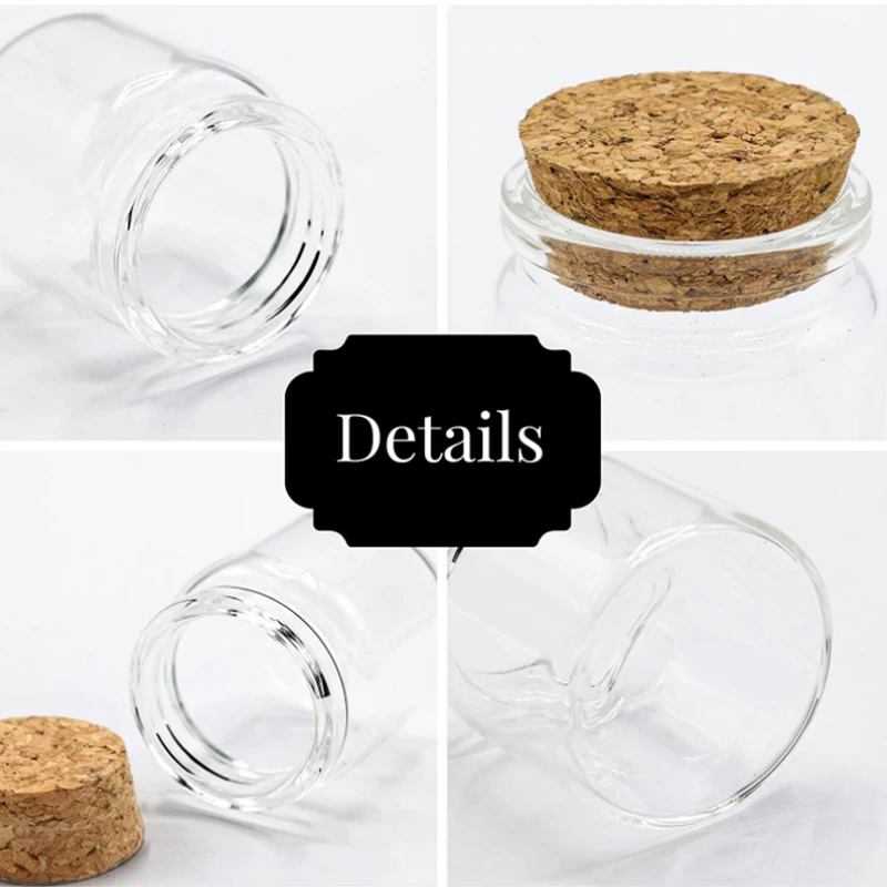 12pcs/lot Capacity 50ml Glass Bottles With Cork Small Transparent Mini Empty Glass Vials Jars(50ml-47x50x33mm)