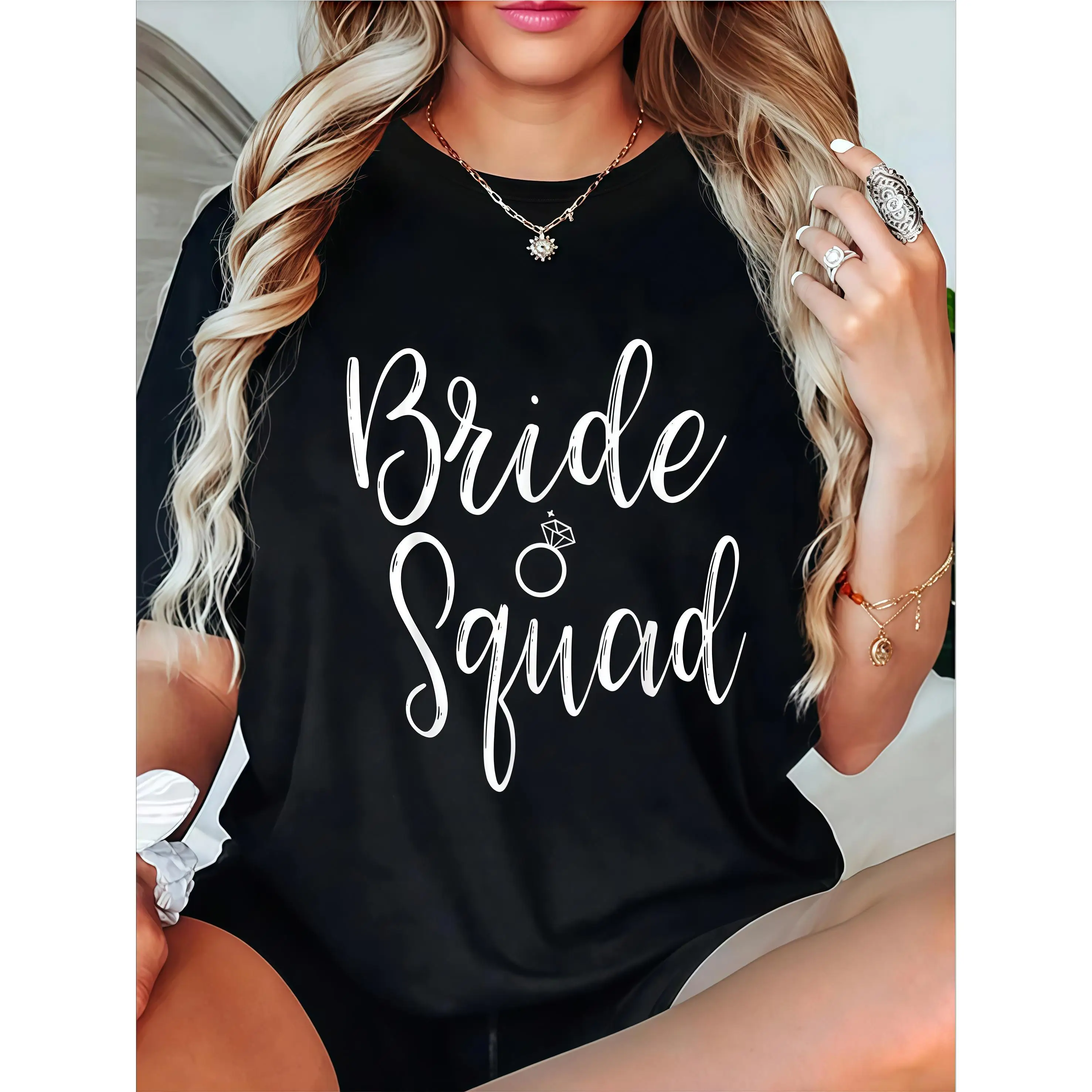 

Unisex Bride Squad T-shirt Women's Bachelorette Party Graphic Tee Bridal Party Wedding Gift Top