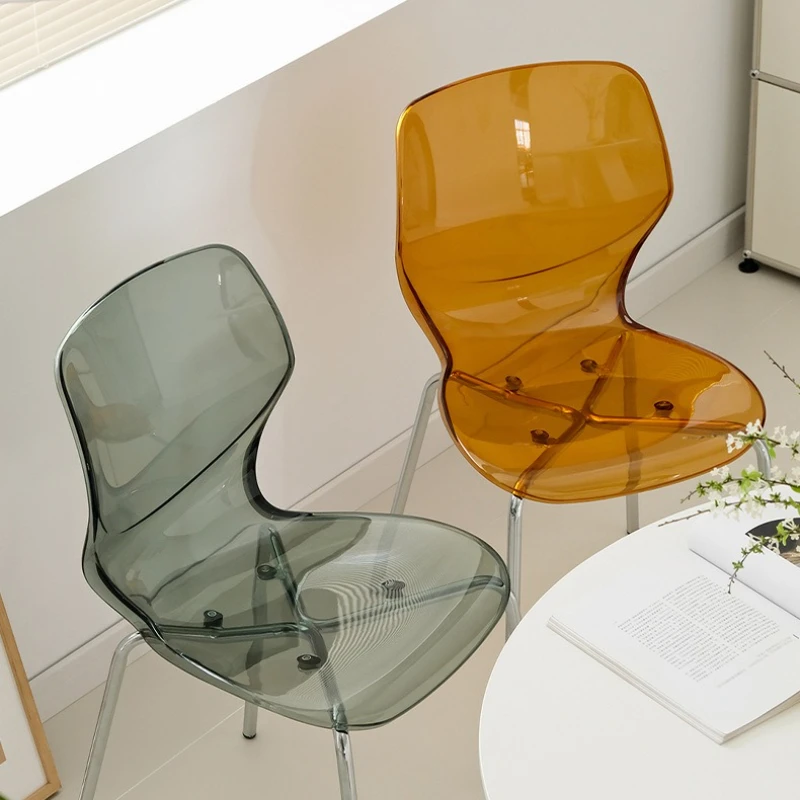 Scandinavian Acrylic Dining Chair Metal Legs Balcony Seat Minimalist Backrest Restaurant Chair Space-Saving Home Kitchen Chairs view 5