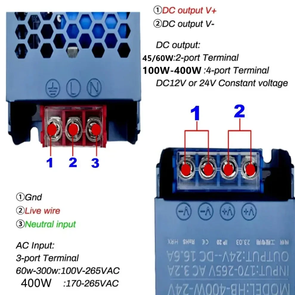 Trasformatore di illuminazione ultrasottile AC a DC12V/24V Adattatore di alimentazione switching 45W 60W 100W 200W 300W 400W 500W Driver per strisce LED