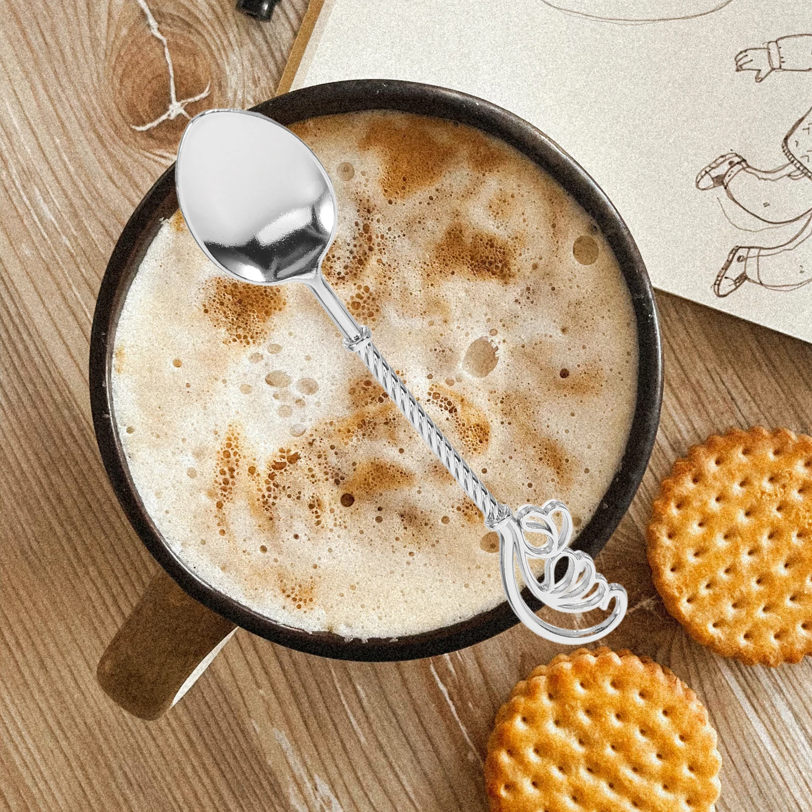 

5pcs Vintage Coffee Spoons Small Zinc Alloy Reusable Dessert Travel Lightweight Kitchen Stirring MetalSpoons
