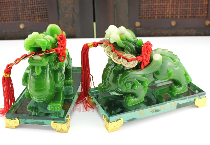 A pair 2PCS Home store Company SHOP talisman Bring wealth money GOOD LUCK Dragon PI XIU jade resin FENG SHUI decor 