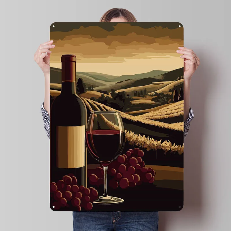 Póster de Metal toscana con paisaje de vino, decoración artística de pared, carteles de estaño de Metal Vintage personalizados para decoración de la habitación del hogar, arte de murales