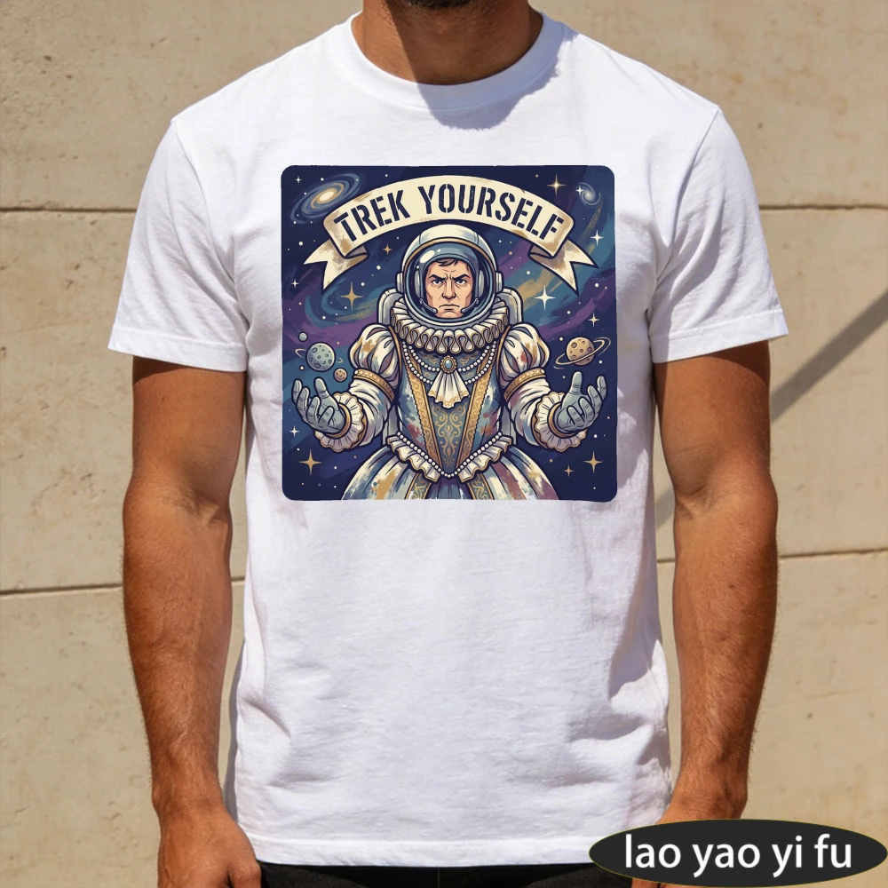 Trek Yourself Renaissance Astronaut T‑Shirt Men Vintage Baroque Space Galaxy Casual Short Sleeve Retro Sci‑Fi Streetwear Tee