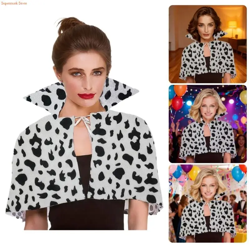 

Q5WE бархатные накидки с леопардовым принтом коровы, воротник-стойка, карнавальный аксессуар, модный костюм, шаль для вечеринок,