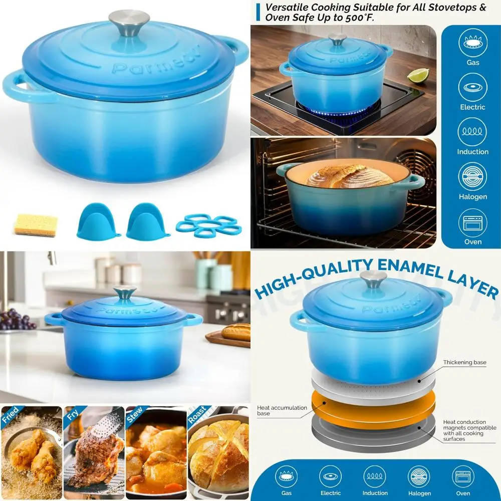 

Enameled Cast Iron Dutch Oven, 5.5 Quart, Heavy-Duty, Oven Safe to 500°F, Suitable for All Cooktops, Perfect for Baking and Stew