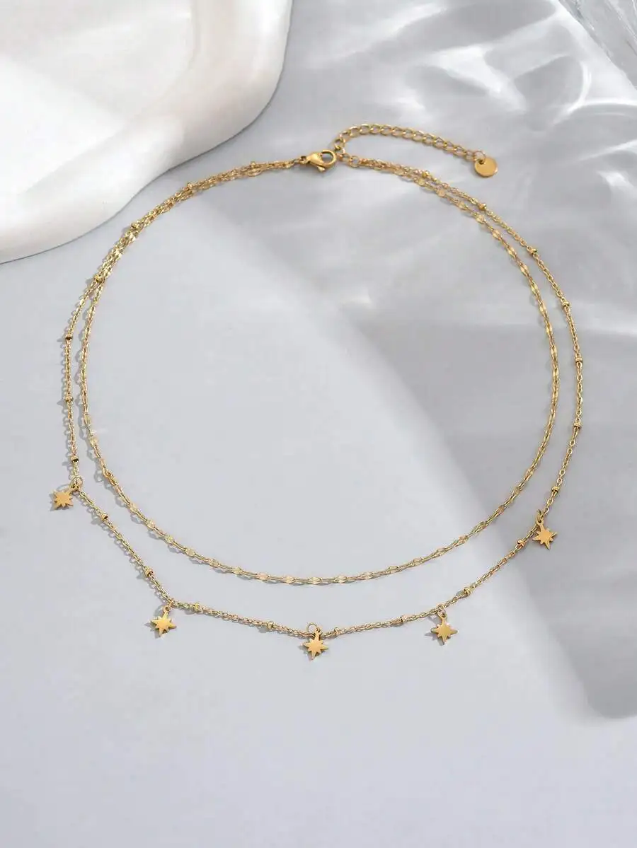 

Double Layer Star Pendant Chain Necklace For Women Minimalist Daily Wear