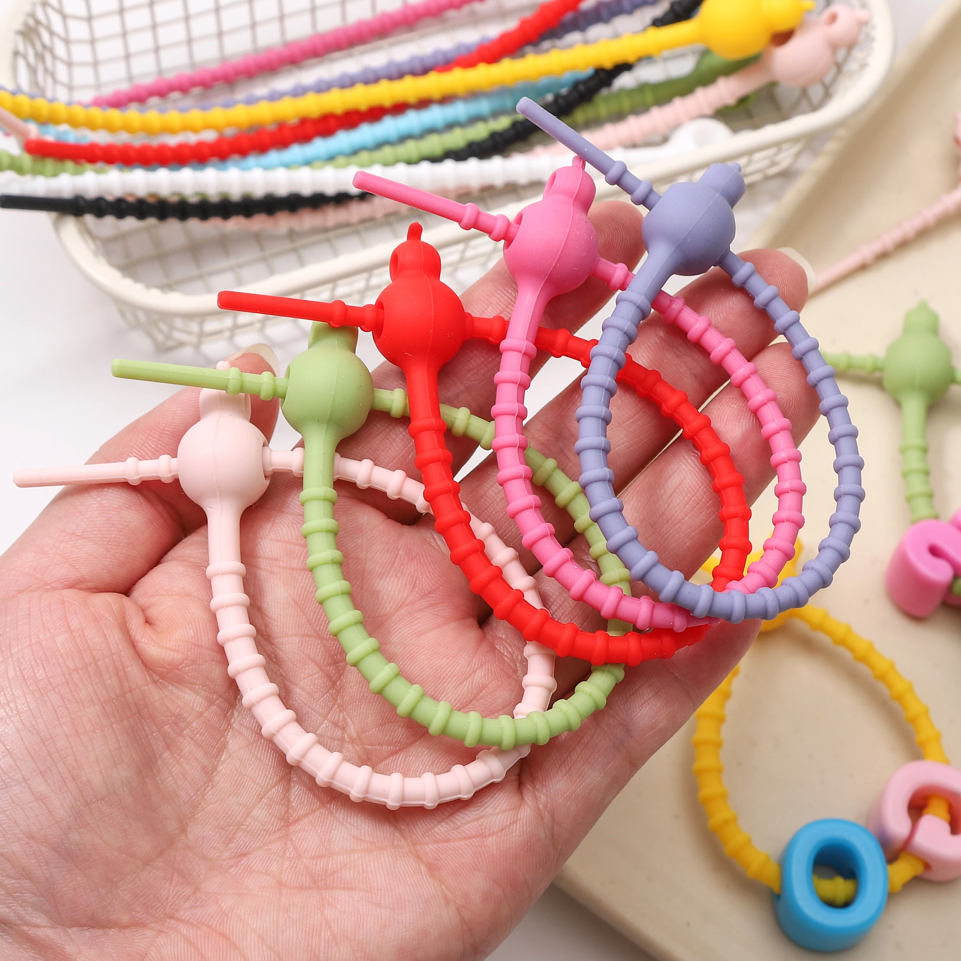 Double Hole 2/5Pcs 20cm Gourd Silicone Ties Keychain Lanyard Strap Key Ring Car Key Chains For Making Jewelry DIY Accessories