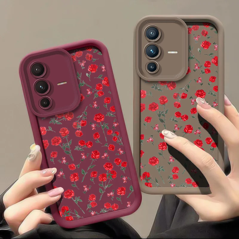 Phone Case For Vivo X100S X100 Pro X200 FE Rose Flowers Pattern Cover For Vivo X90S X90 X80 Pro X70 Shockproof Silicone Cover