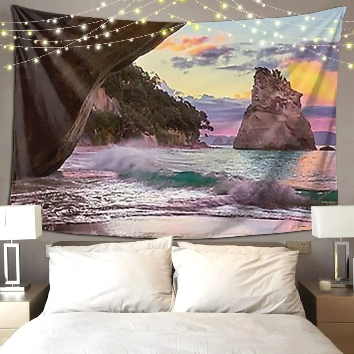 Cathedral Cove Sing Tapestry Art Wall Hanging Aesthetic Home Decor Tapestries for Living Room Bedroom Dorm Room