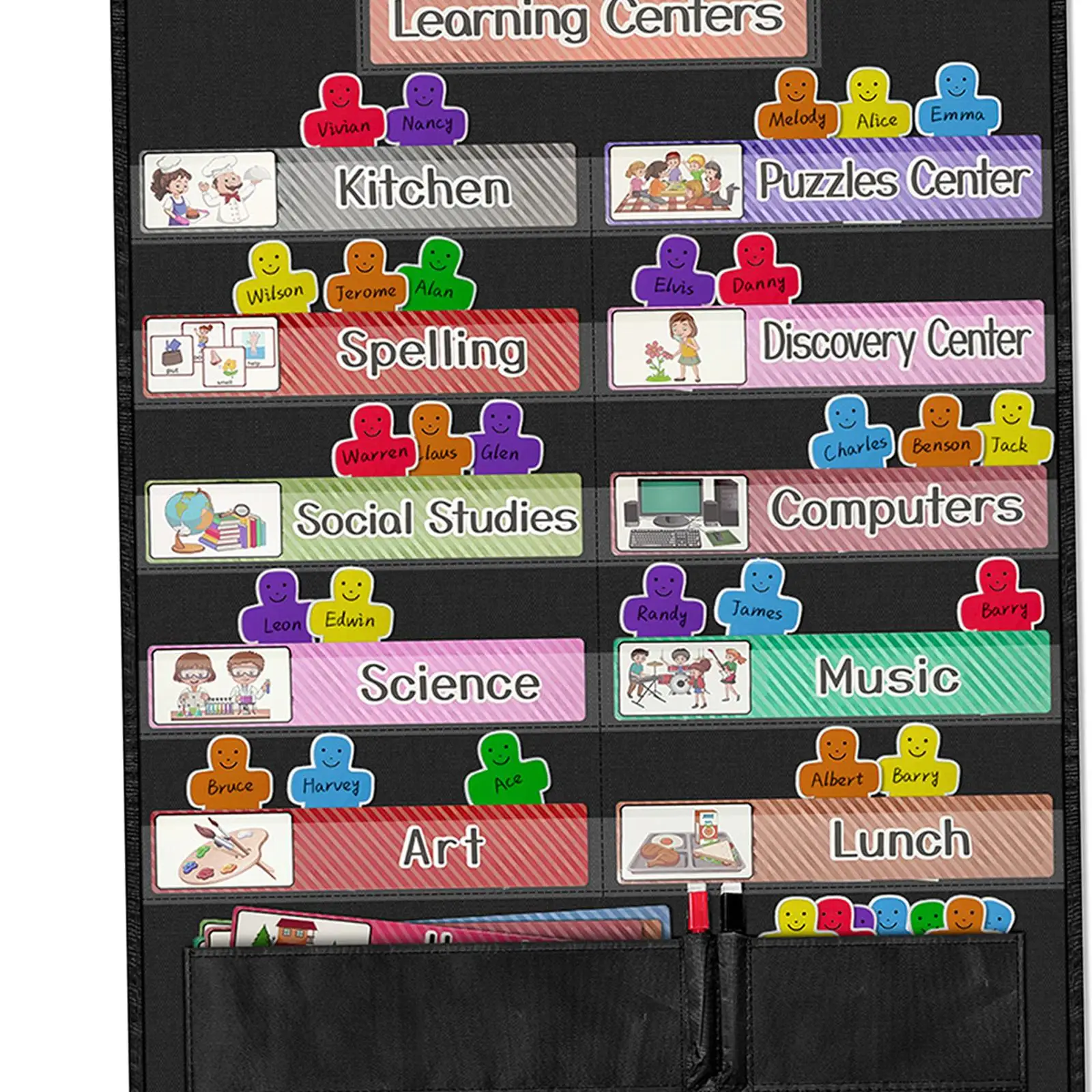 Educational Chart Durable Reusable Wall Hanging Learning Center Pocket Chart