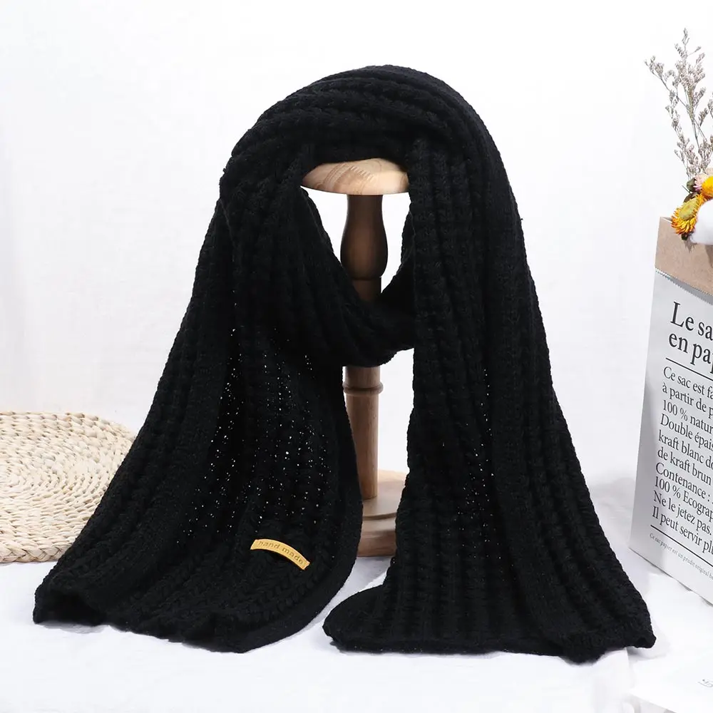 Fashion Women Men Winter Warm Knitted Scarf Solid Color Outdoor Thickened Neckerchief Vintage Wraps Long Scarves Neck Cover