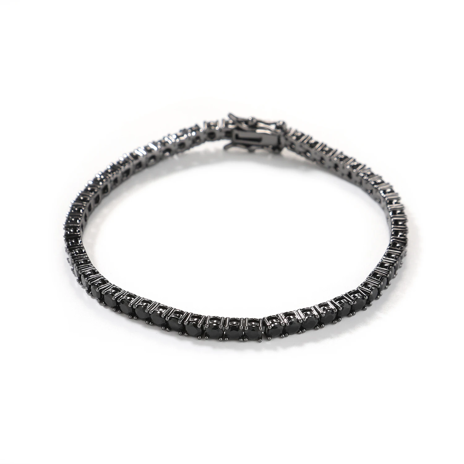 UWIN Schwarzes Tennis-Kettenarmband mit runden Zirkonia-Steinen (AAA-Qualität) – Hip-Hop-Schmuck für Rapper – Detail 6