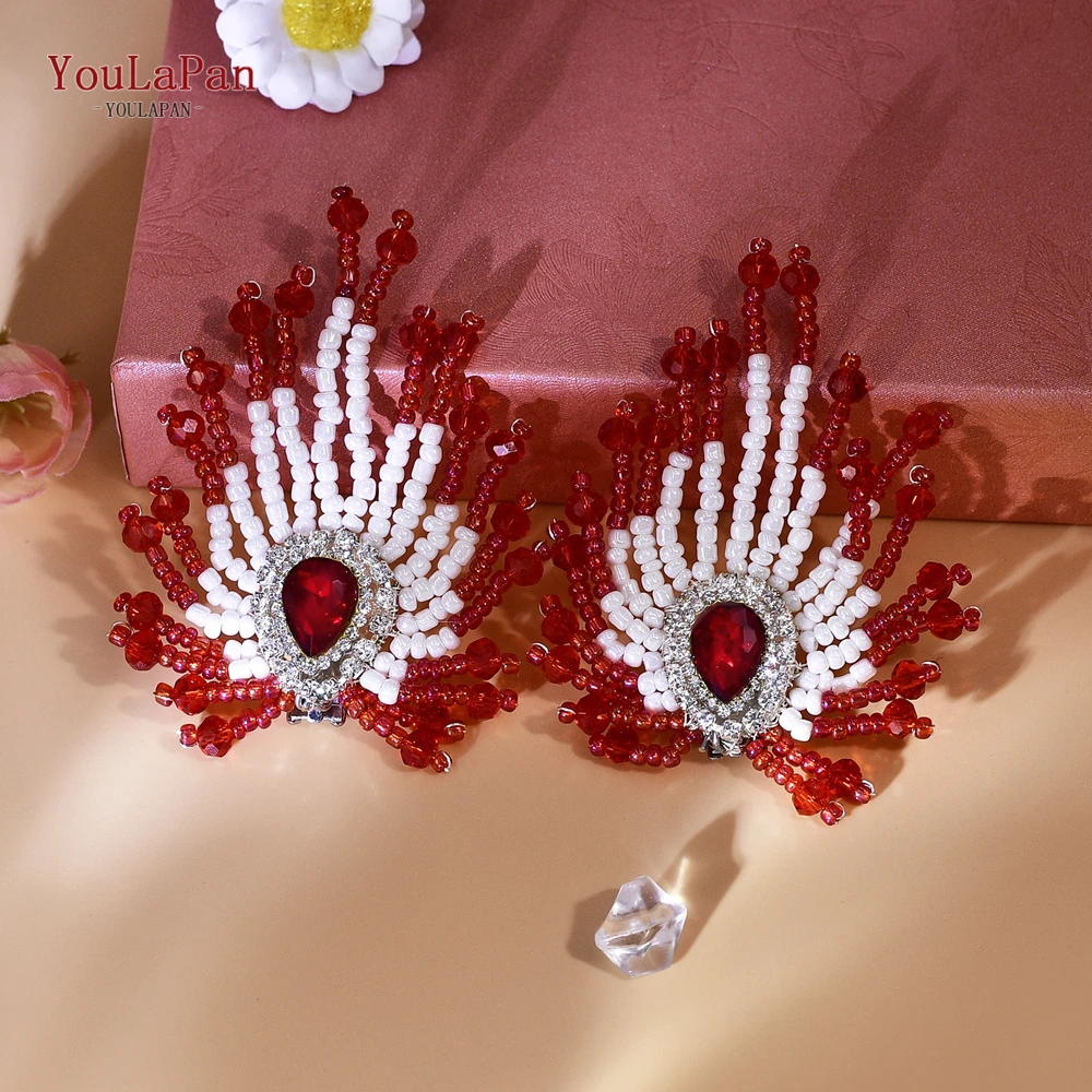 YouLaPan Red Color Beading Shoe Buckle Wedding Bride Rhinestone Shoe Flower Handmade Fashion Shoe Clip High Heels Accessory HX72