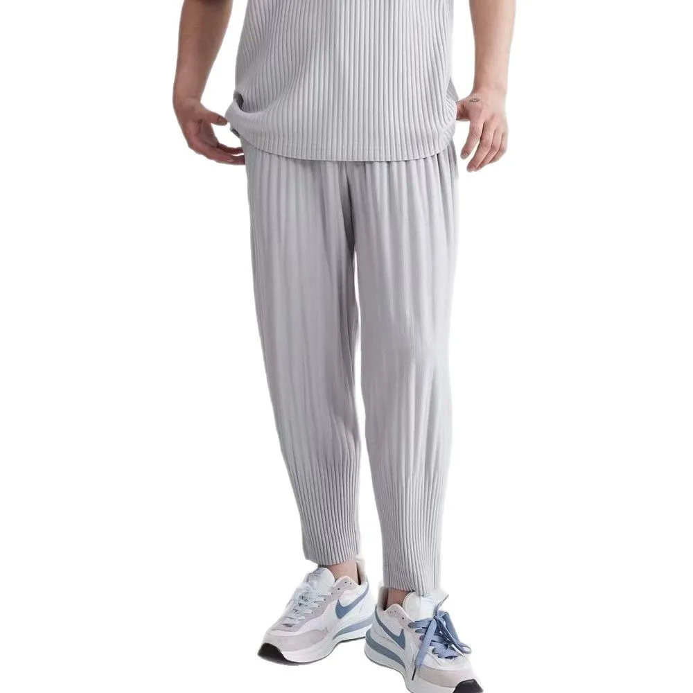 Miyake Men's Summer Pleated Bloomers Loose Pleated Casual Fashion Pleated Pants Pleats Harlan Pants Nine-Point Pants Tide