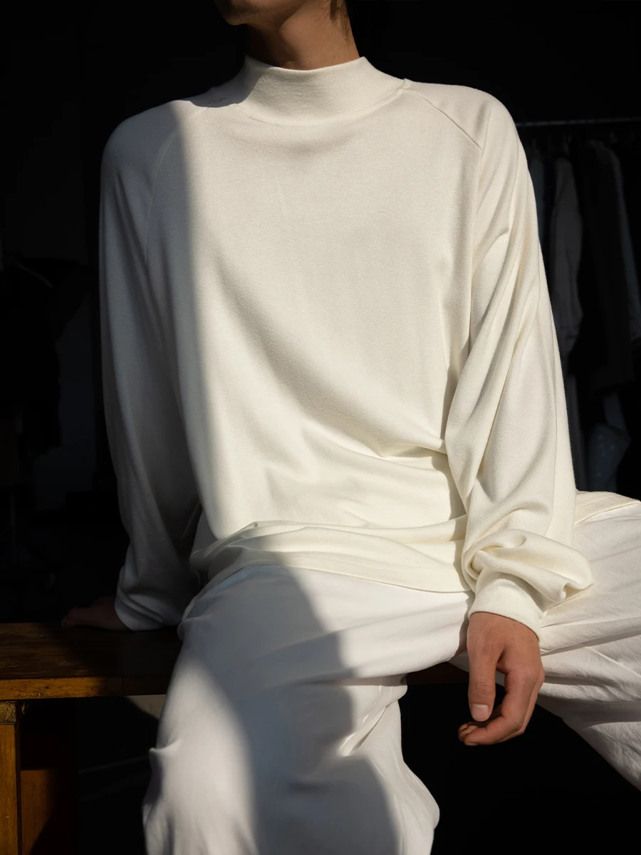 

Вязаная термофутболка Noears свободного кроя с высоким воротом, повседневная, в японском стиле, теплая, для любого случая.